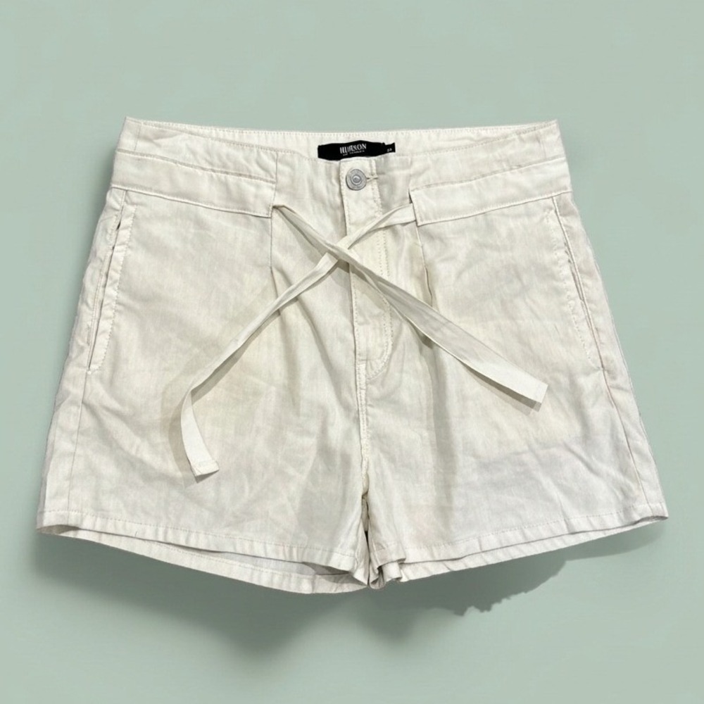 Hudson Jeans Shorts Womens 24 Ivory Linen Blend Paperbag Waist Tie Belt Pockets